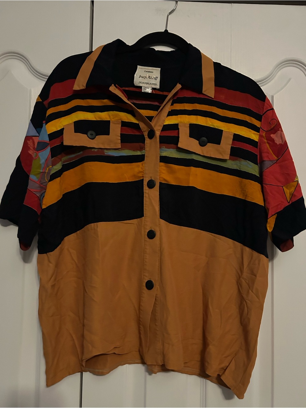 Joseph Ribkoff Multicolor Striped Short-Sleeve Blouse - Black/Gold/Red